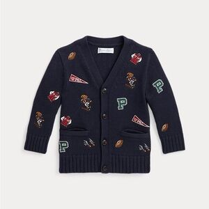 Ralph Lauren Baby V-Neck Bear Varsity Embroidered Cardigan 18M